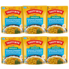 TASTY BITE envase frontal mostrando curry garbanzo coco listo para comer y conveniencia