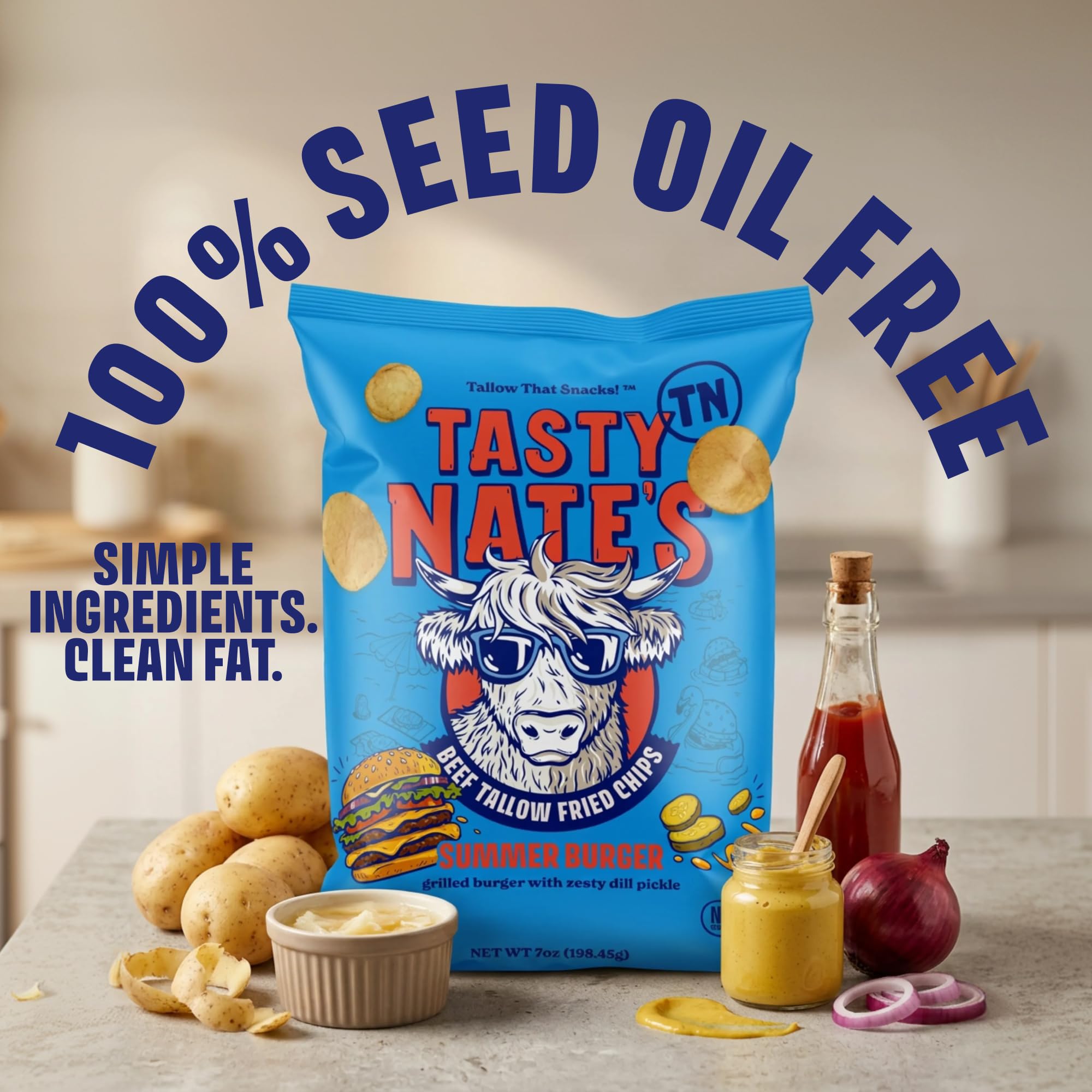 TASTY NATES etiqueta de ingredientes indicando 100% manteca de res y sin gluten