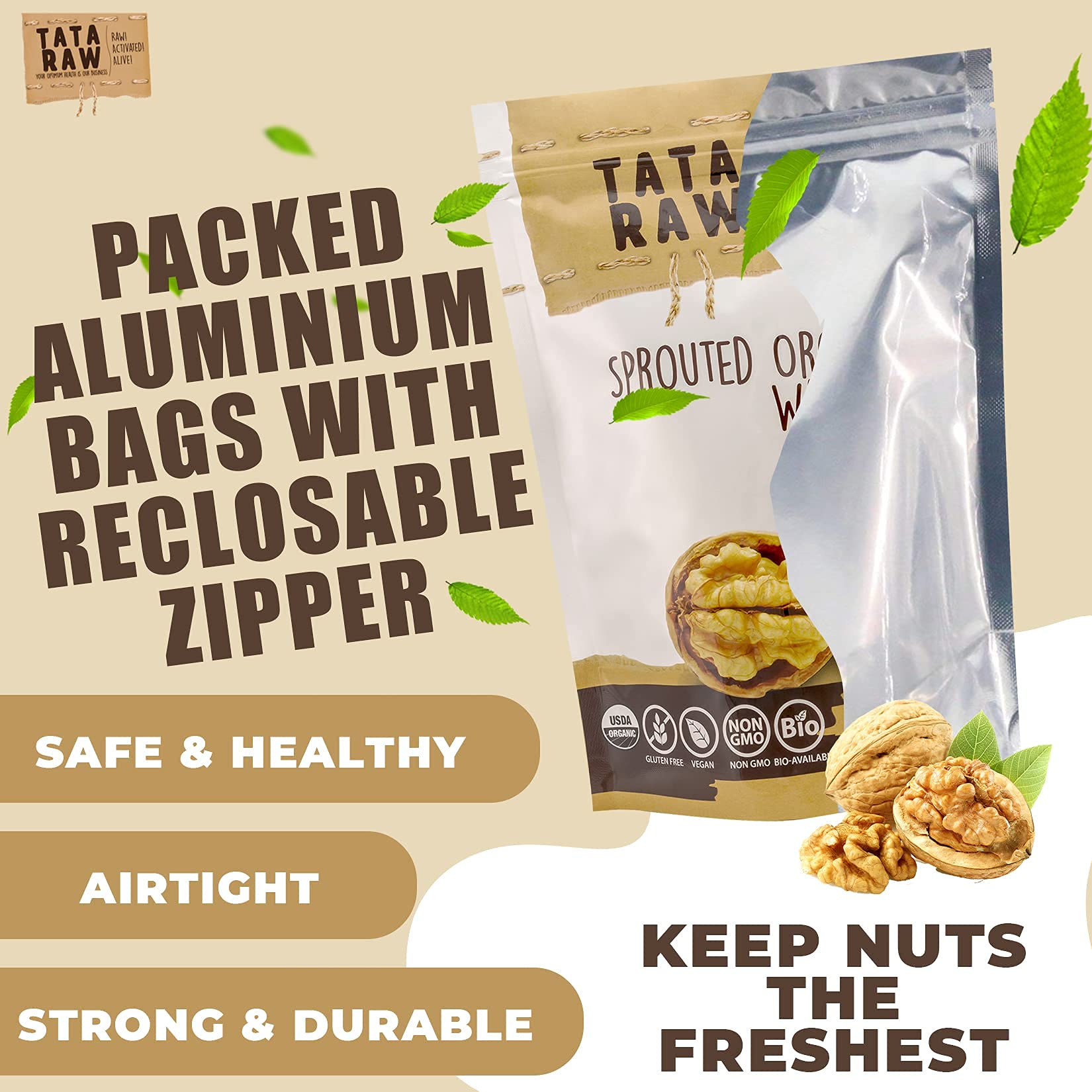 TATA RAW nueces en proceso de remojo para activación y digestión