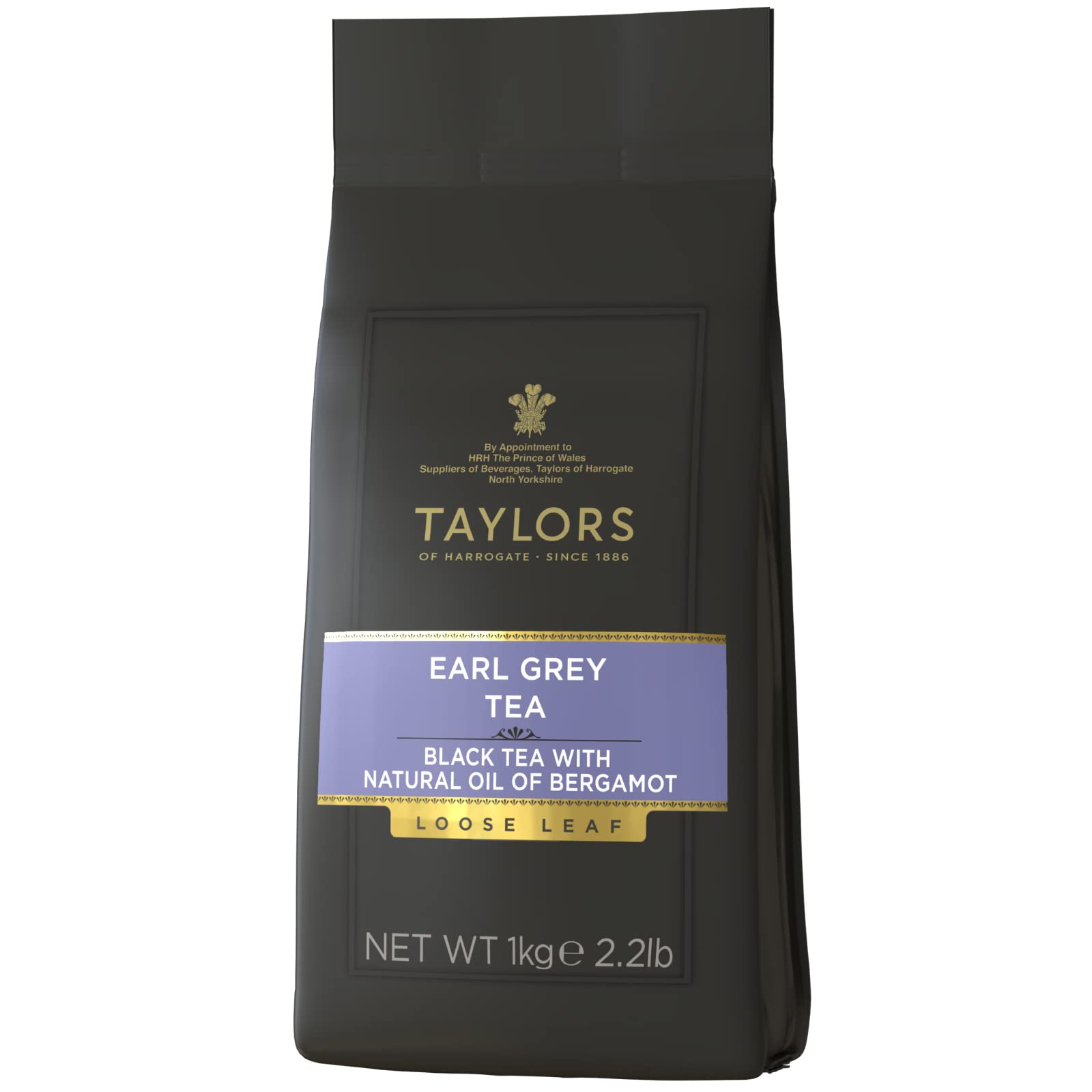 Taylors of Harrogate empaquetado frontal mostrando 1 kg y conservación