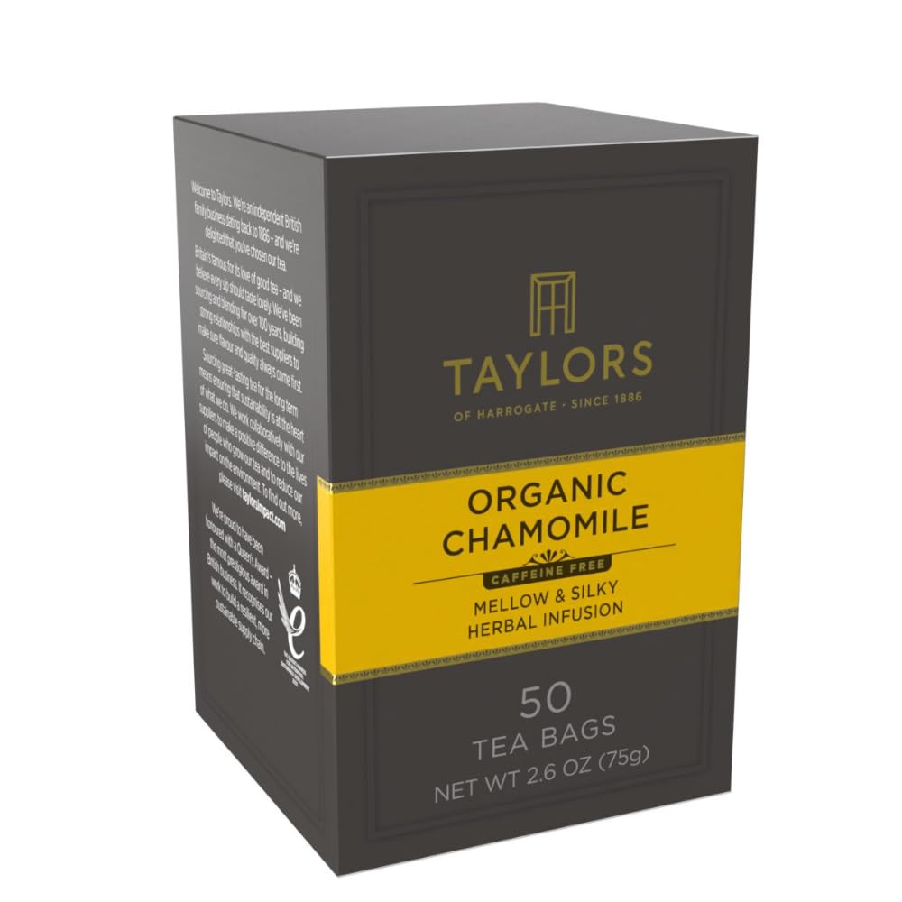 Taylors of Harrogate flores de manzanilla a detalle indicando calidad