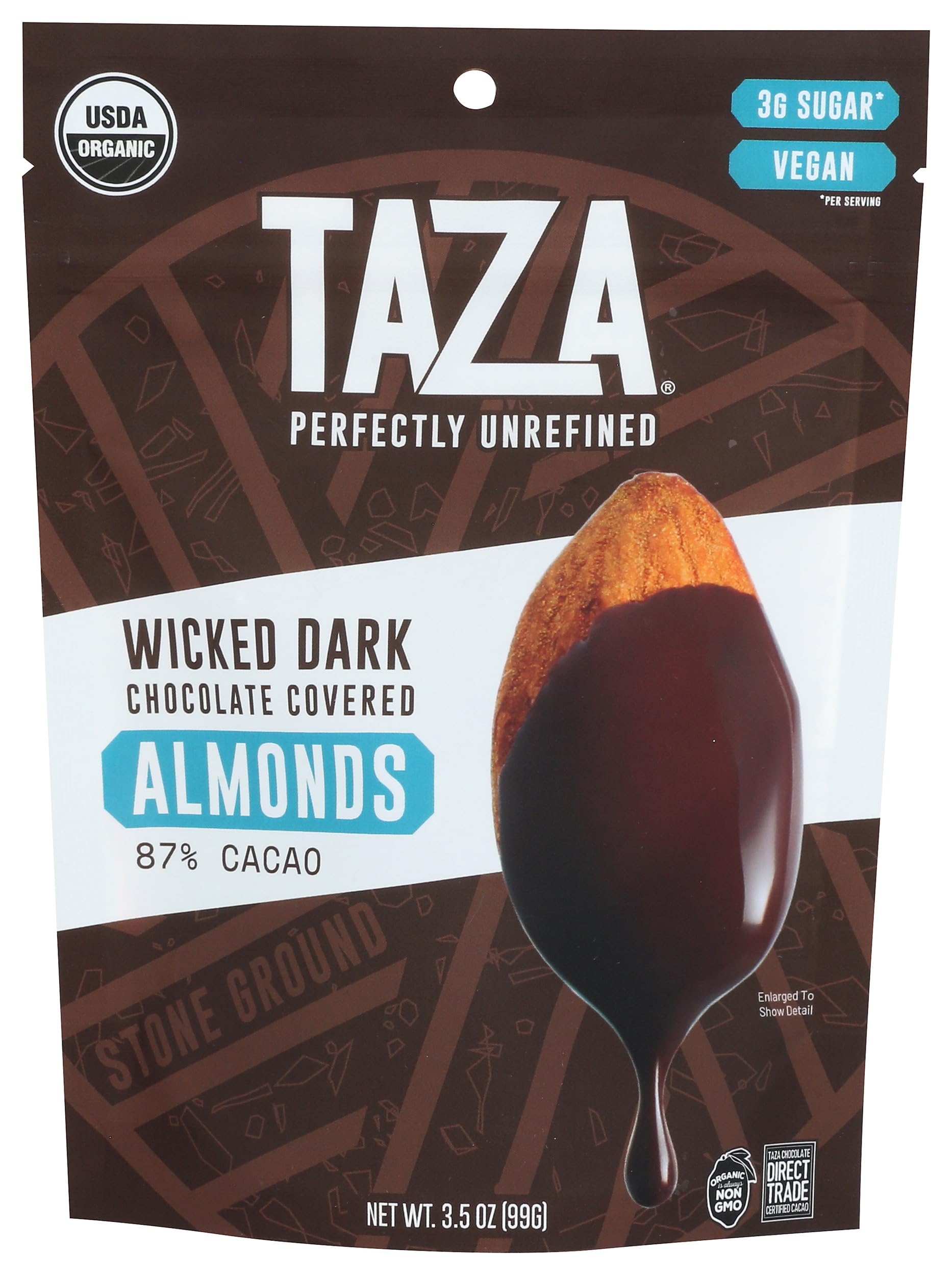 Taza Chocolate frente del empaque mostrando la bolsa resellable y tamaño práctico