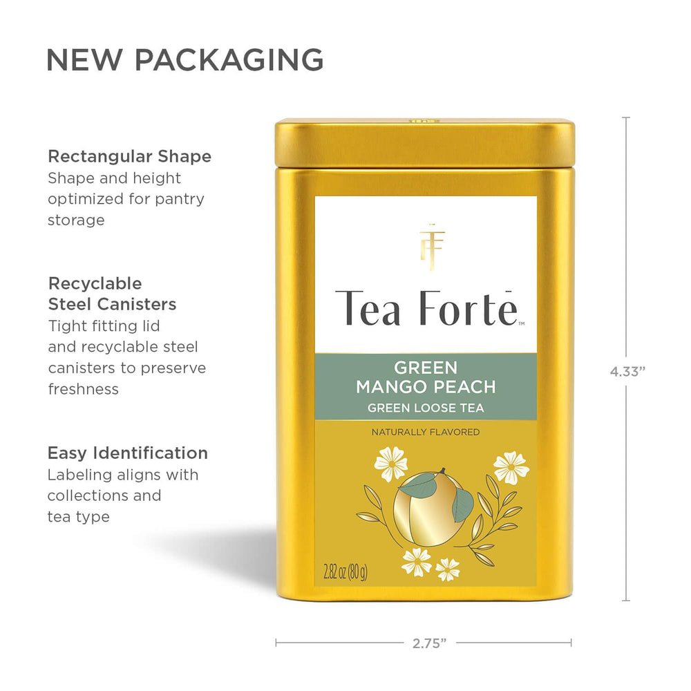 Tea Forte comparación de tamaño de la lata para escala práctica