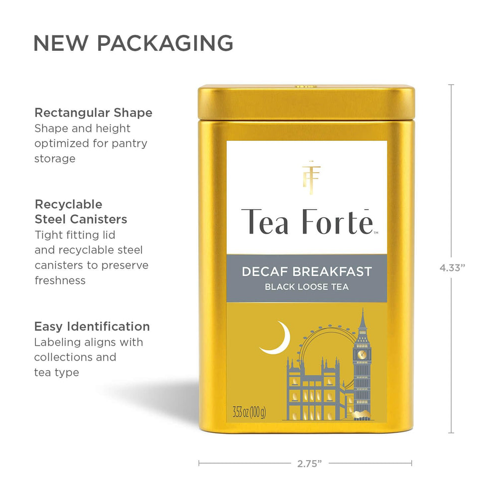 Tea Forte comparación de tamaño de la lata para evaluar porciones