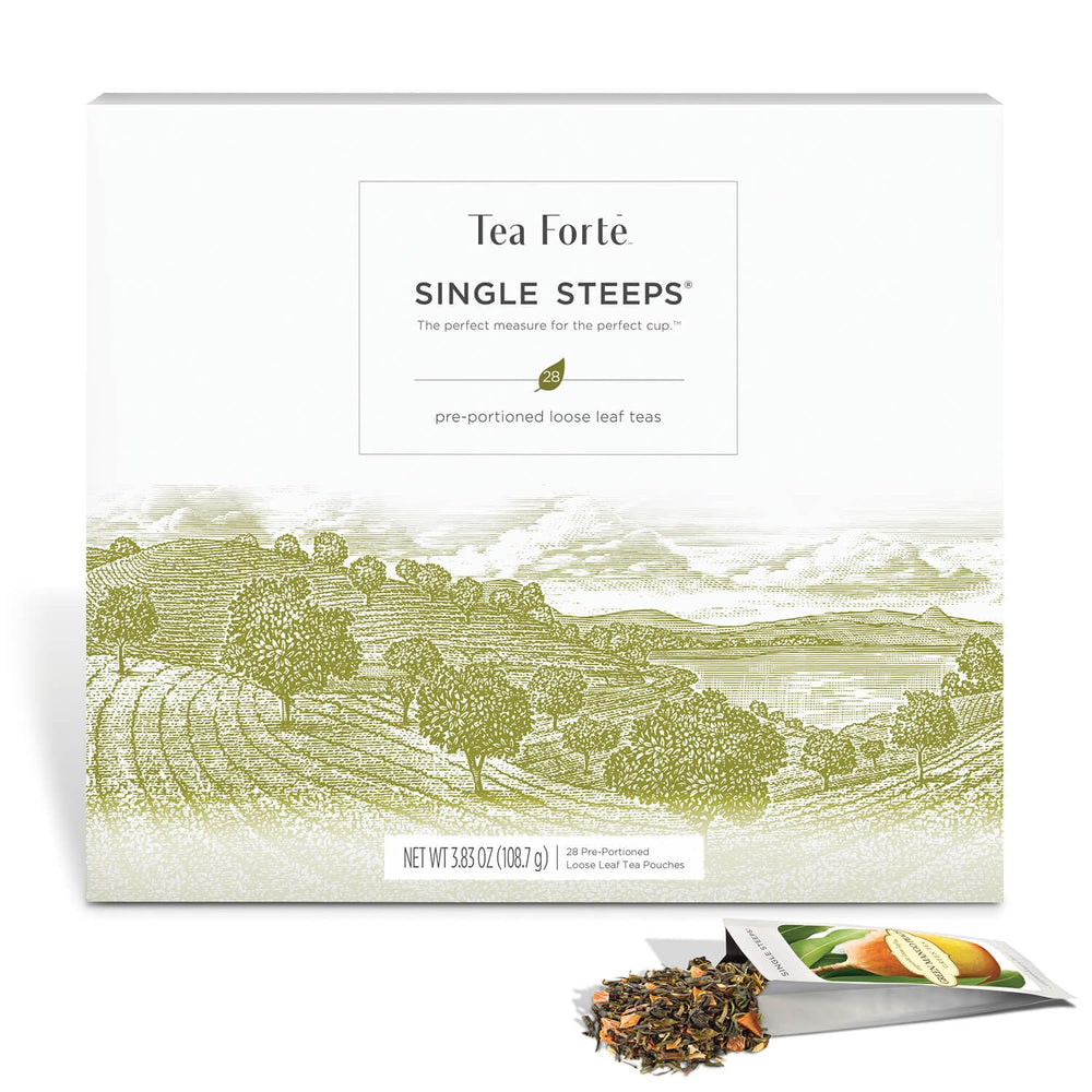 Tea Forte taza humeante lista para beber mostrando conveniencia inmediata