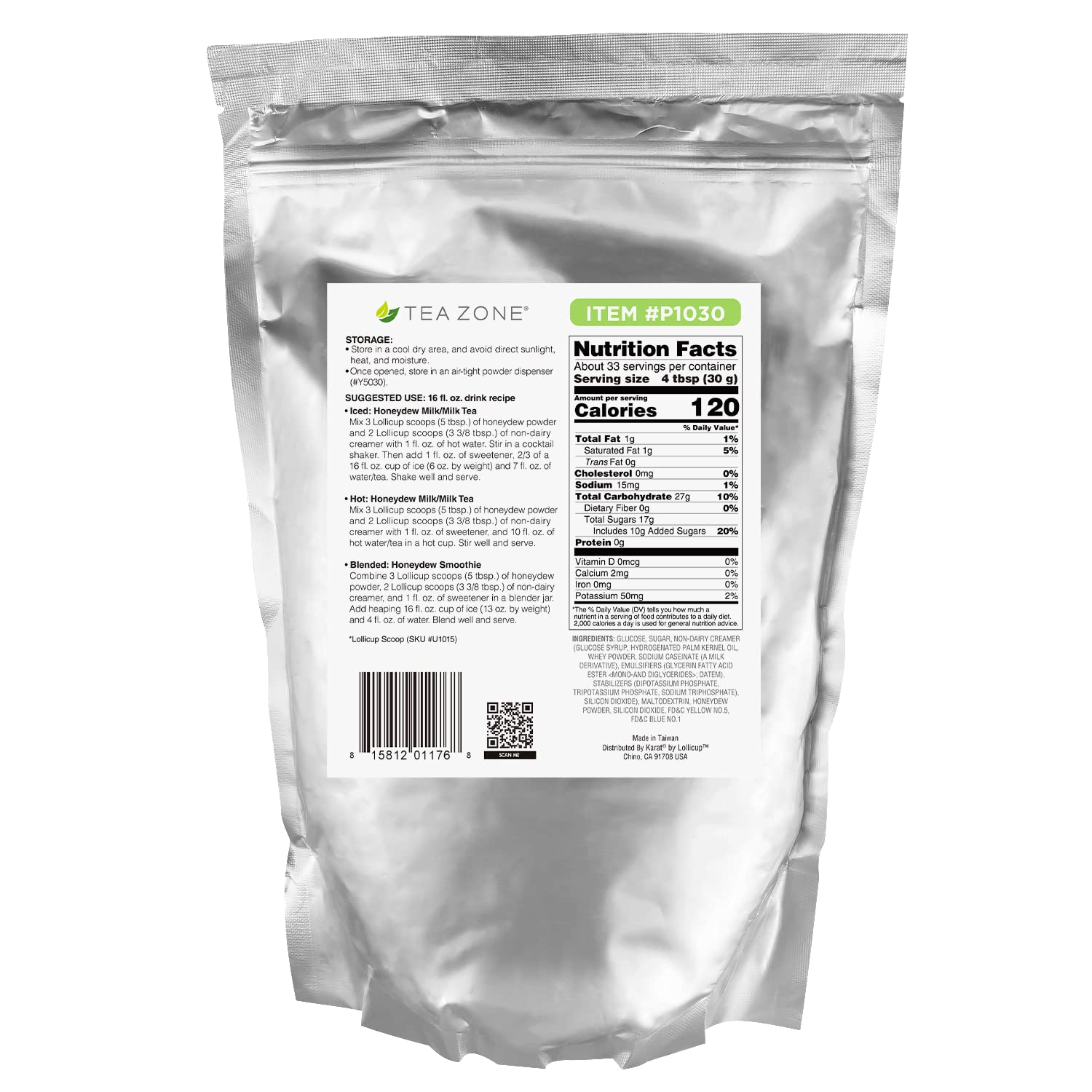 TEA ZONE etiqueta con lista de ingredientes visible para transparencia