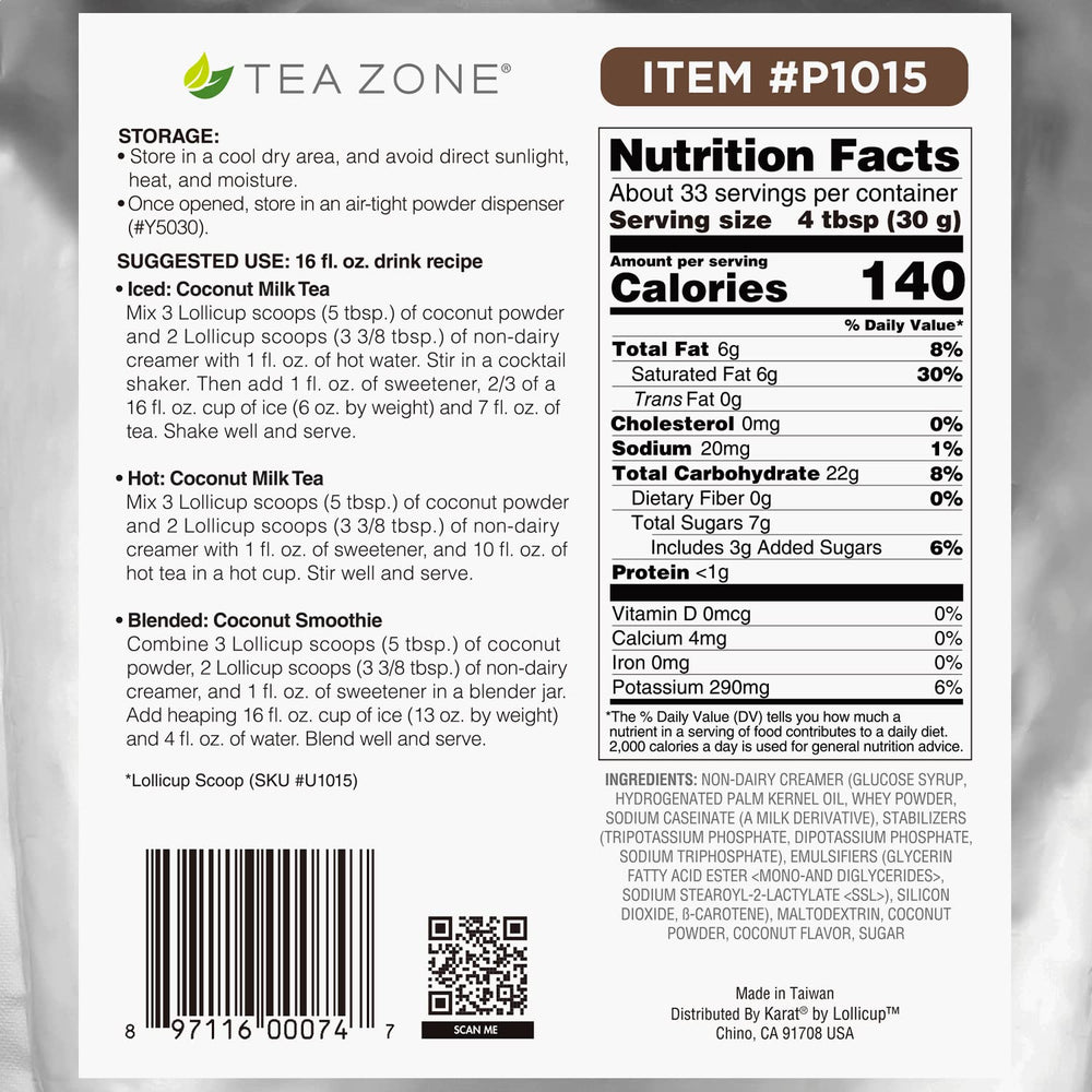 TEA ZONE etiqueta nutricional y lista de ingredientes para información clara