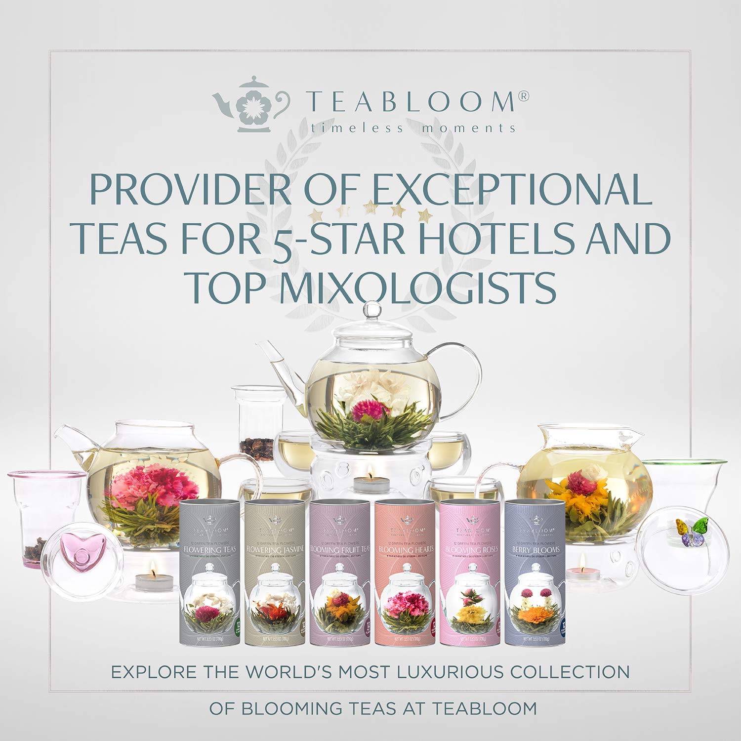 Teabloom lata junto a una taza para comparar tamaño y rendimiento