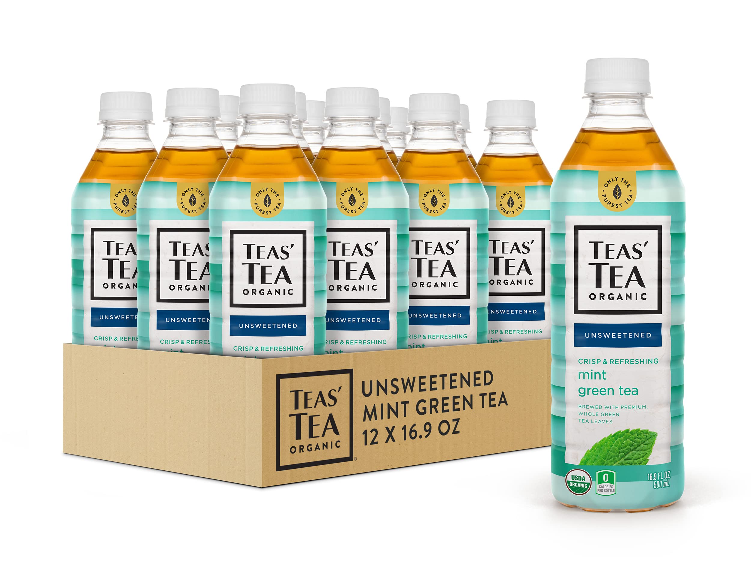 Teas' Tea botella frontal lista para beber con menta, refresco sin azúcar
