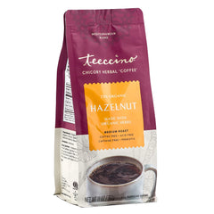 Teeccino bolsa abierta con vista de granulado, fácil de preparar como café