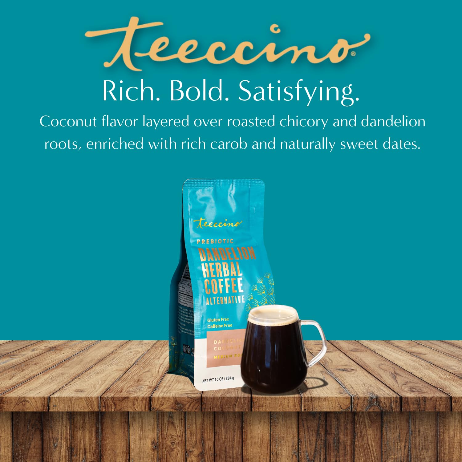 Lata de Teeccino junto a una regla para comparar tamaño práctico