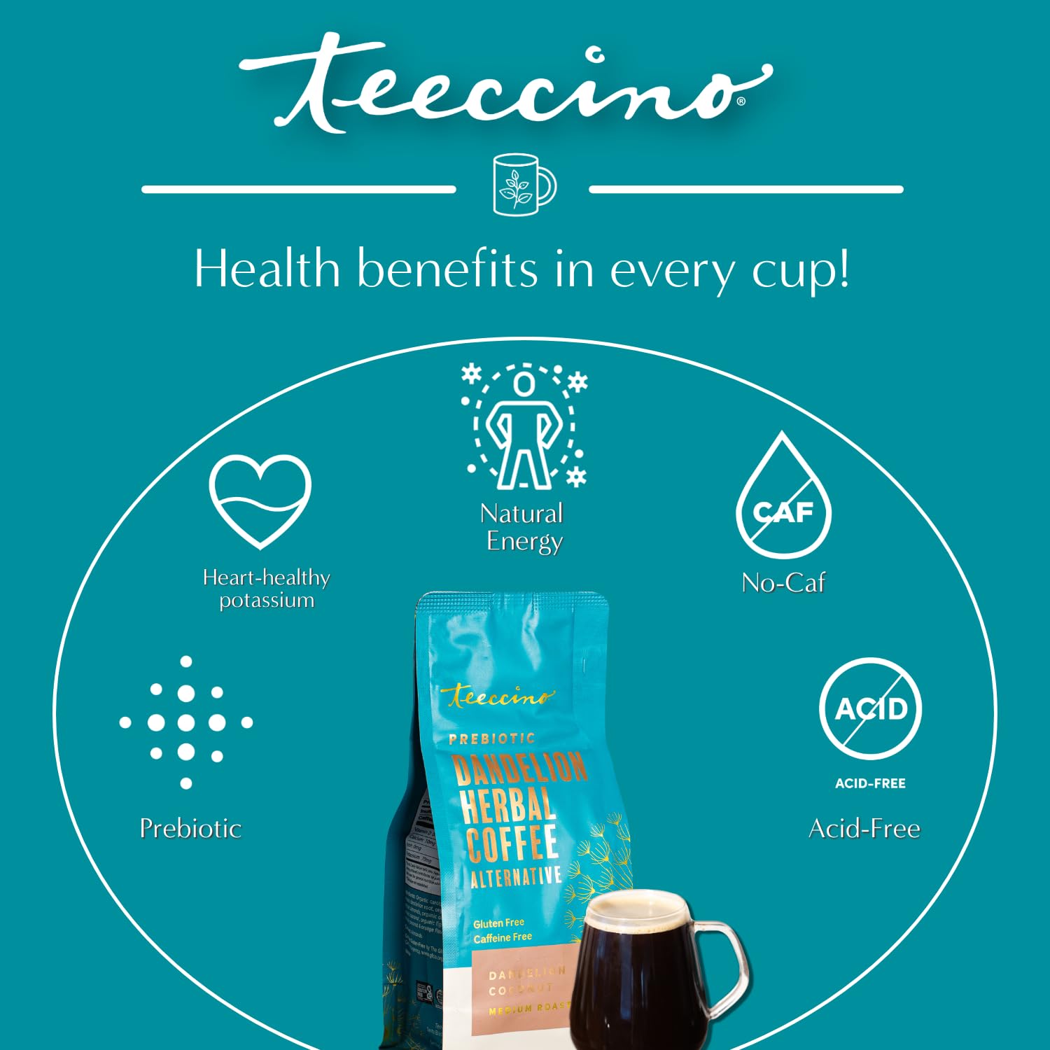 Ingredientes: coco, almendra, achicoria y diente de león por Teeccino
