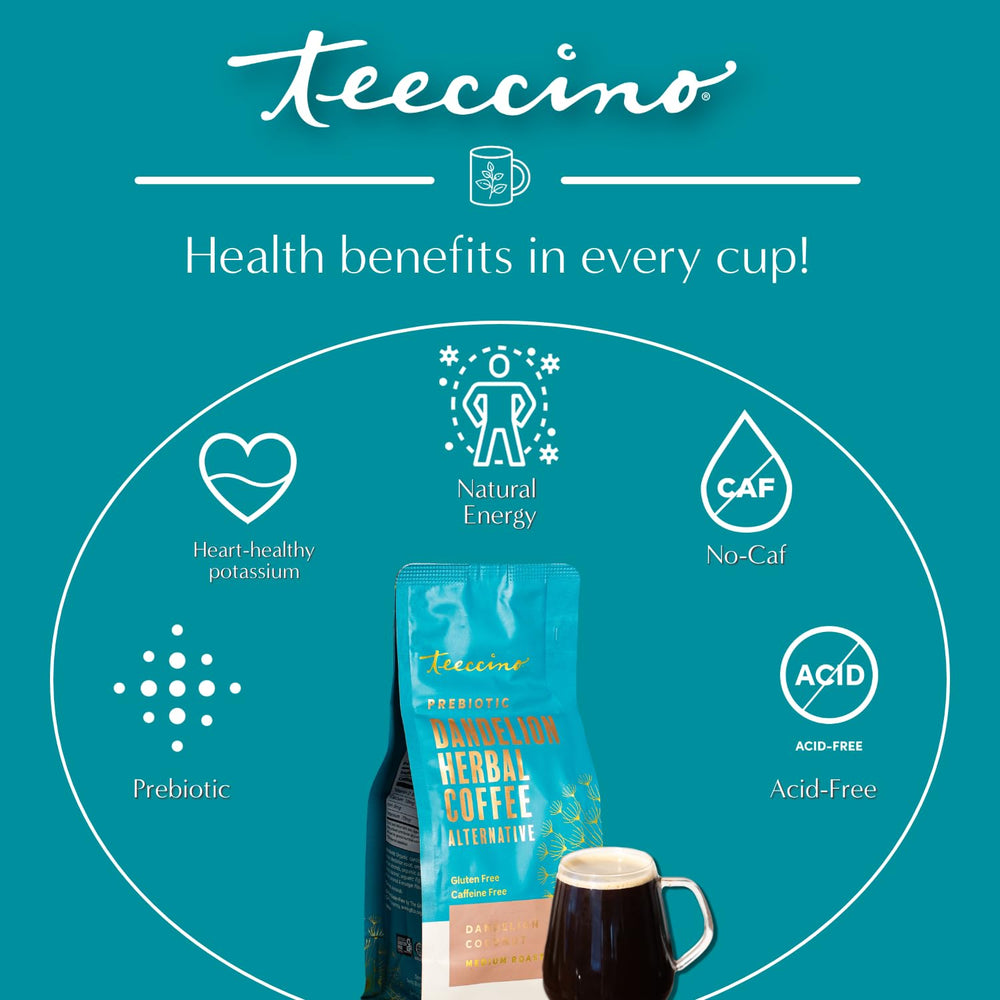 Ingredientes: coco, almendra, achicoria y diente de león por Teeccino