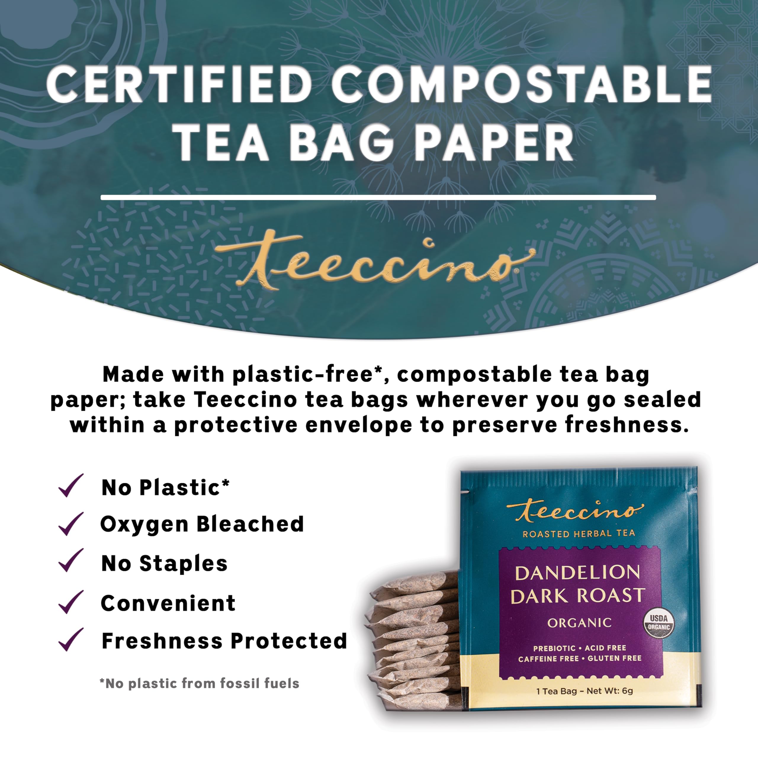 Teeccino comparación de tamaño de bolsita para extracción concentrada