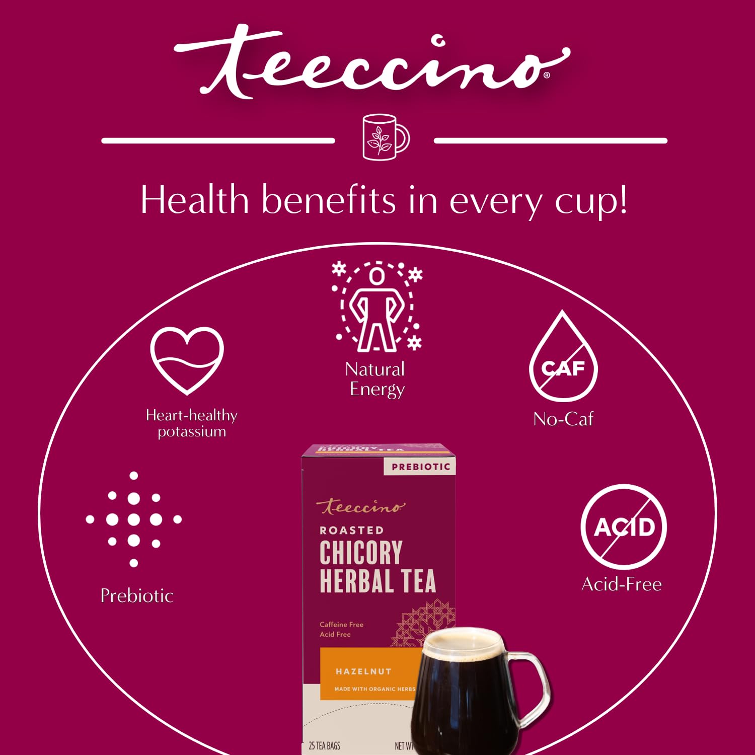 Teeccino taza tipo latte con espuma cremosa lista para beber
