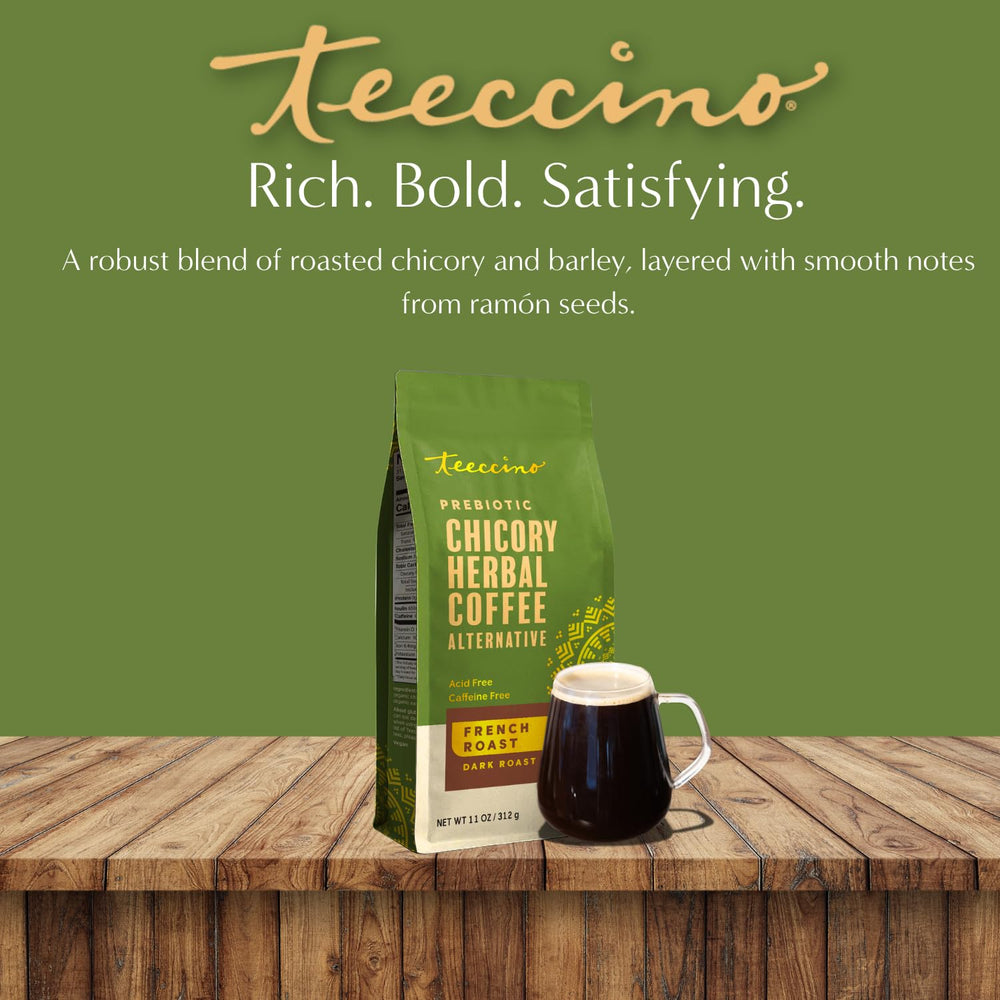 Teeccino achicoria, algarroba y semillas de ramón como ingredientes naturales