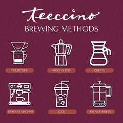 Teeccino textura de molido cerca que destaca suavidad y cremosidad