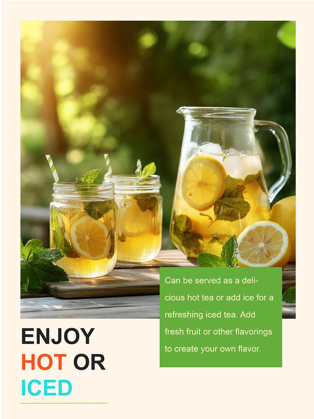 TeeLux hojas frescas en jardín montañoso mostrando origen