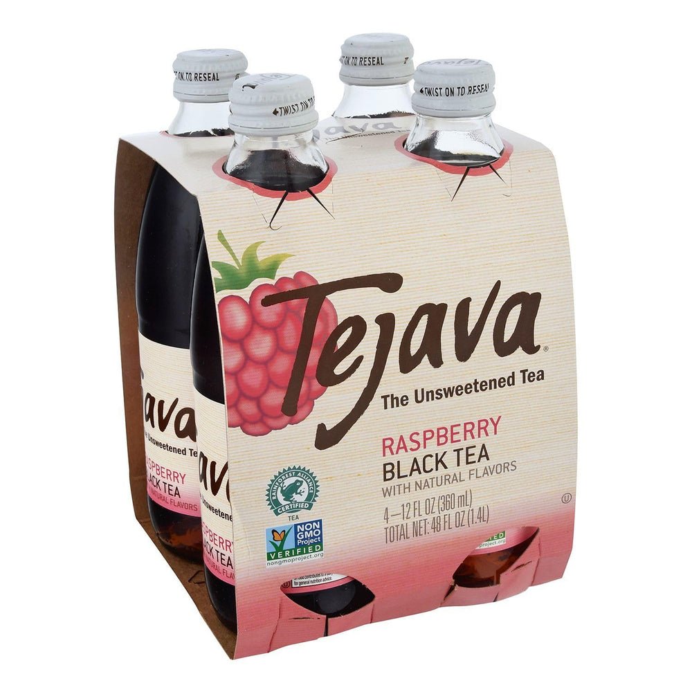 Tejava botella frente mostrando etiqueta frambuesa y presentación premium