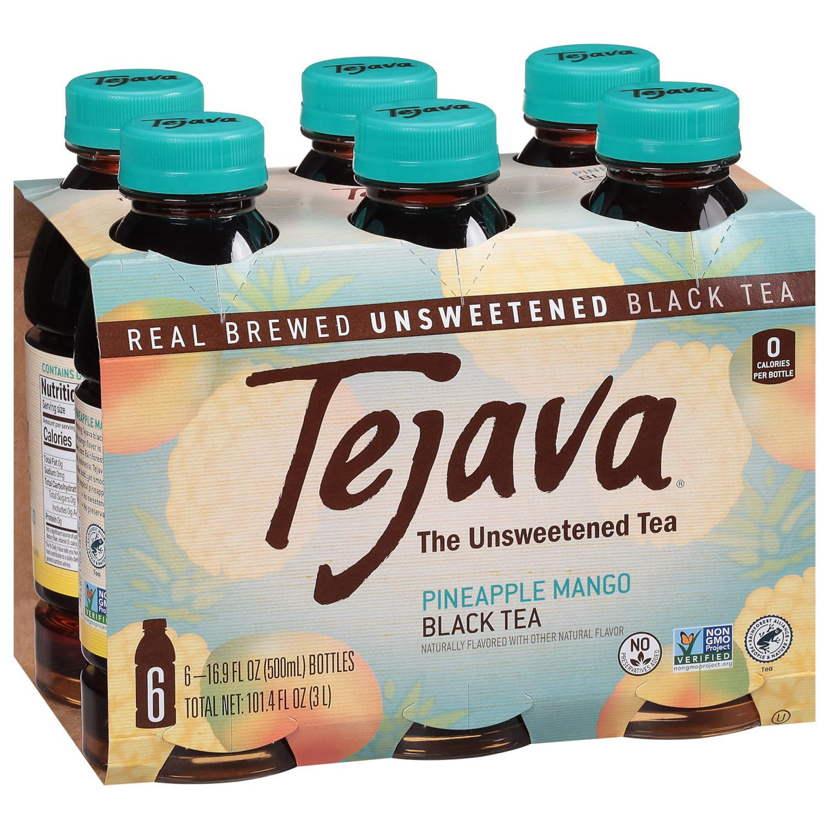 Tejava frontal pack de 6 botellas mostrando diseño y tamaño práctico
