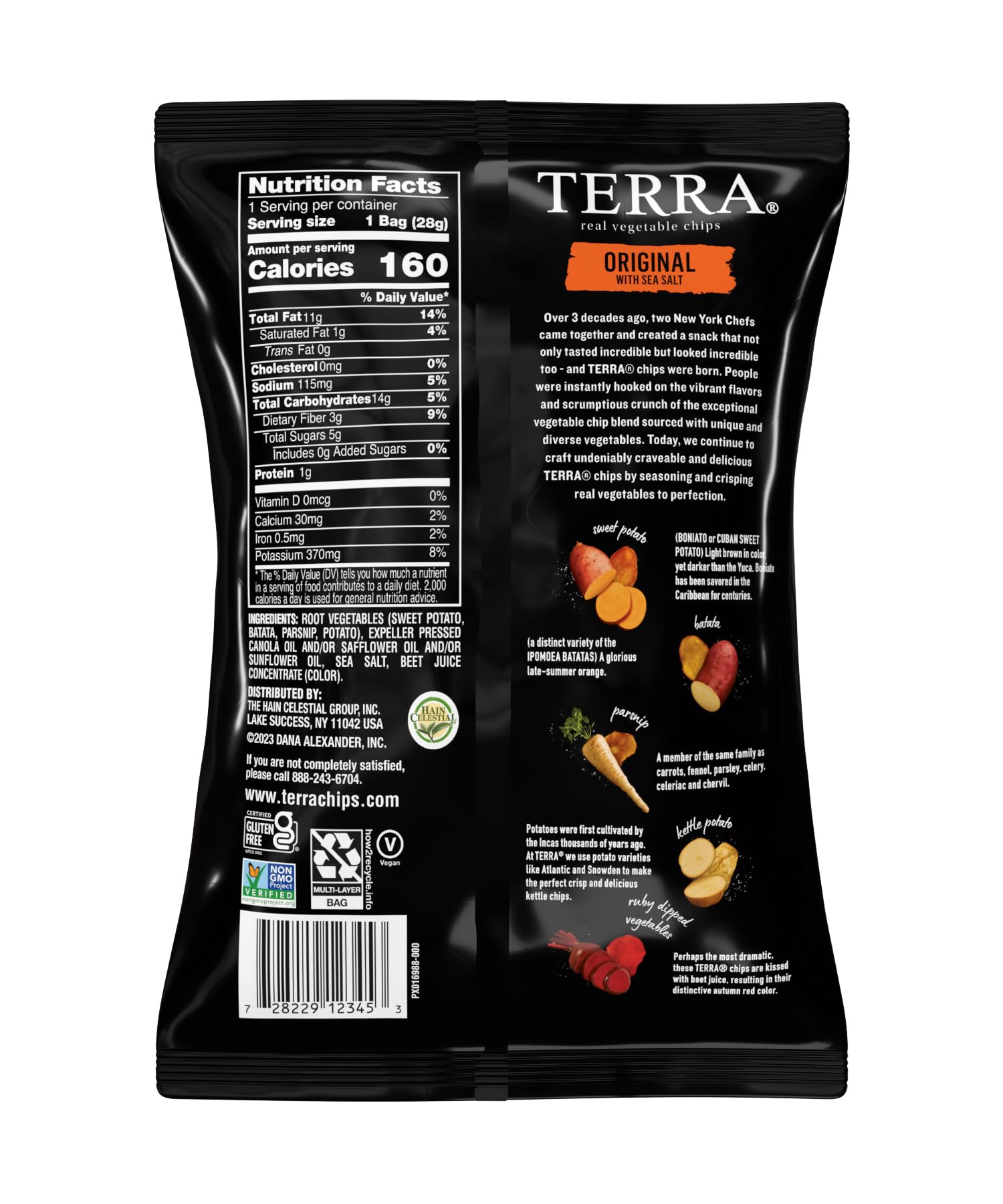 Terra variedad de chips en plato mostrando colores naturales
