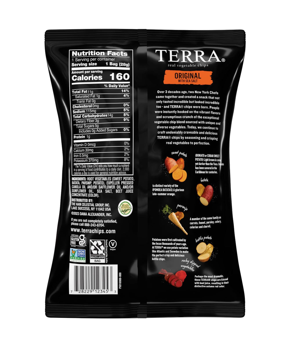 Terra variedad de chips en plato mostrando colores naturales