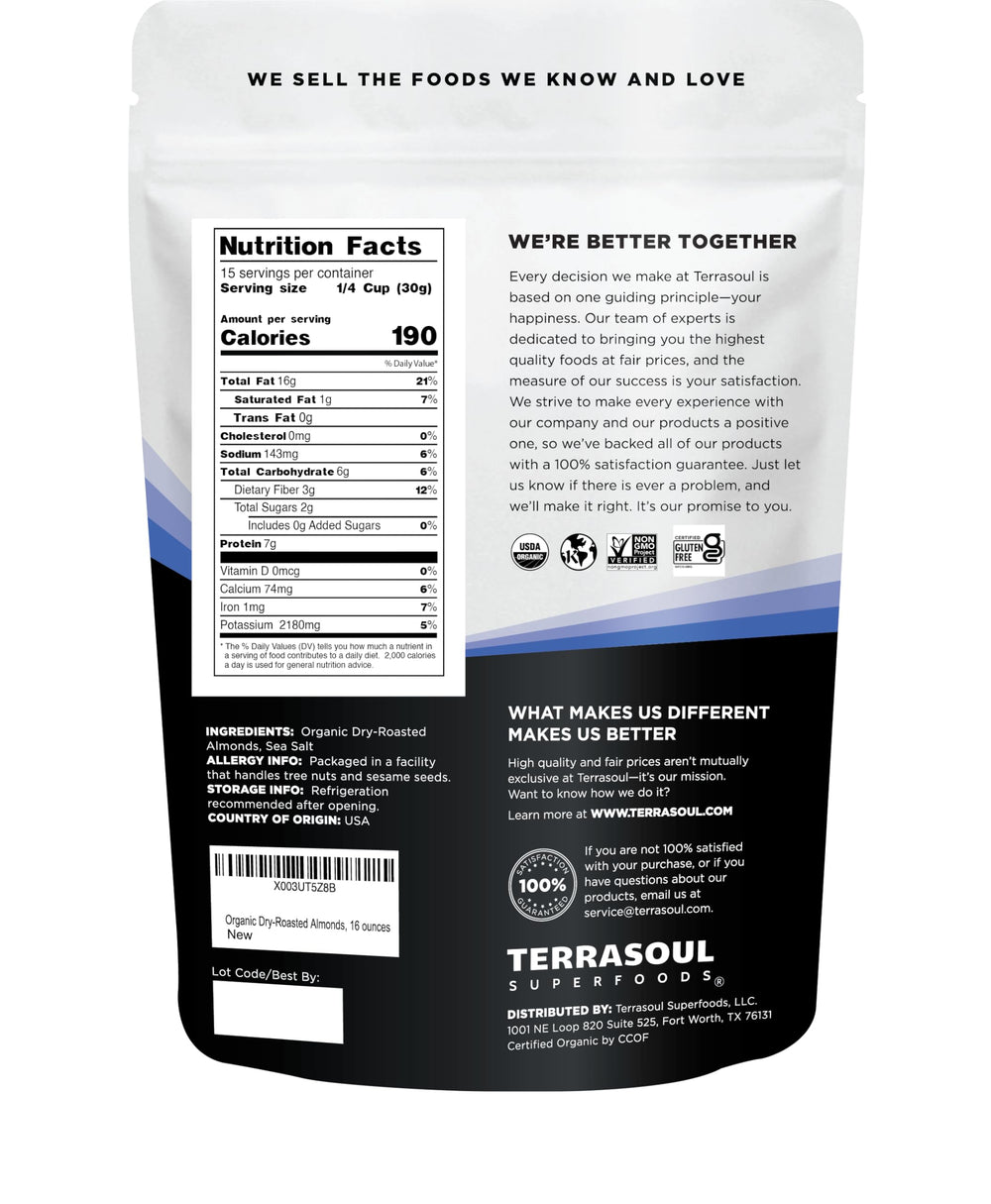Terrasoul Superfoods primer plano de almendras tostadas crujientes