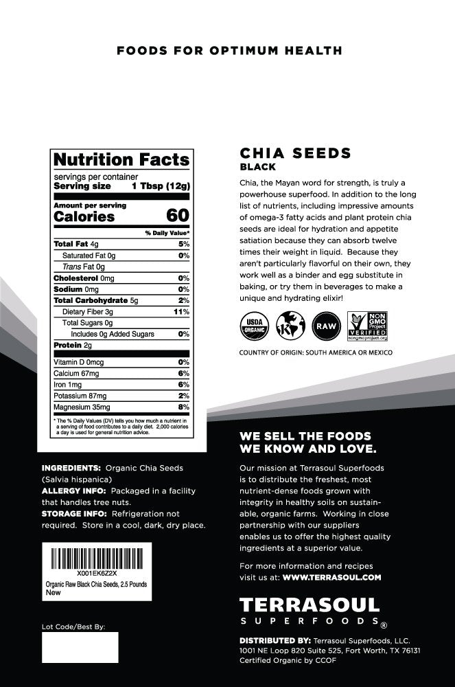 Terrasoul Superfoods primer plano de textura de semillas de chía revela grano uniforme y uso versátil