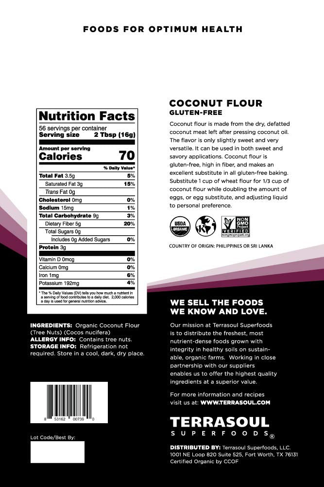 Terrasoul Superfoods textura fina de harina de coco, fina y esponjosa