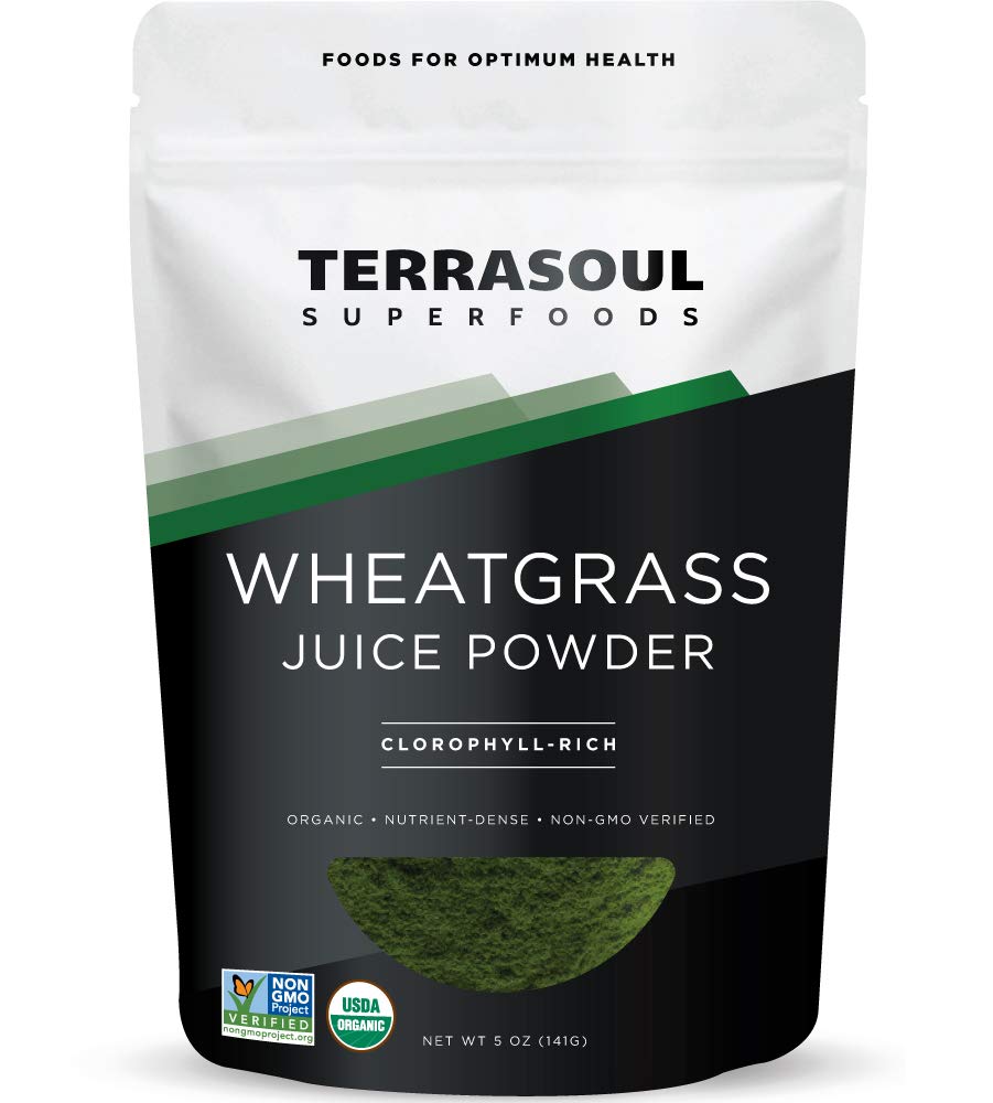 Terrasoul Superfoods frente del envase mostrando 5 oz y diseño claro
