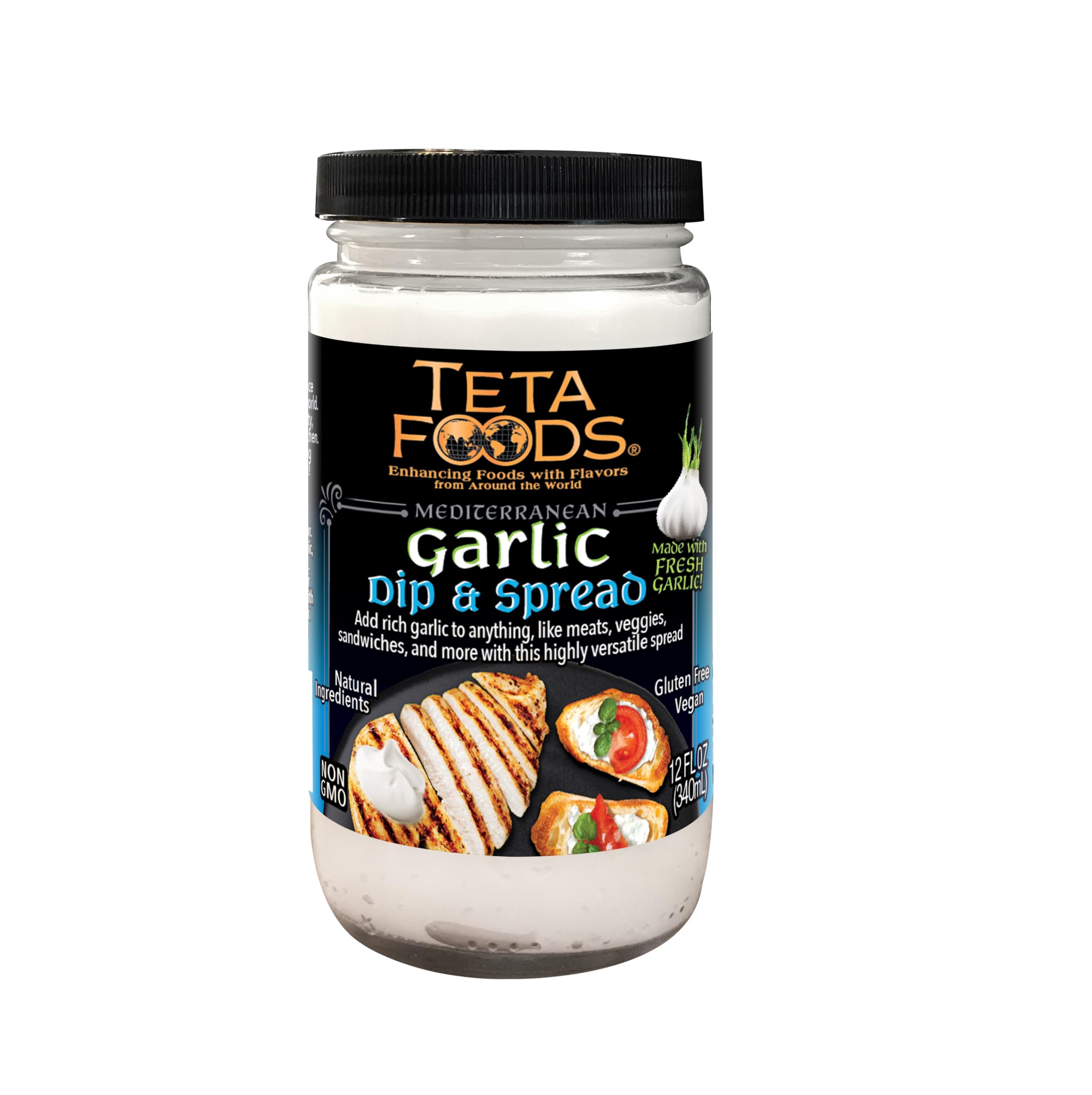TETA FOODS Toum frasco 12 oz vista frontal mostrando etiqueta clara y tamaño