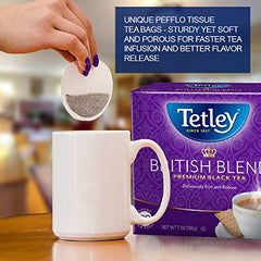Tetley primer plano de bolsita sin cuerda fácil de usar y apta para microondas