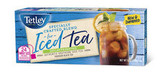 Tetley embalaje frontal con 24 bolsitas mostrando formato familiar y conveniencia