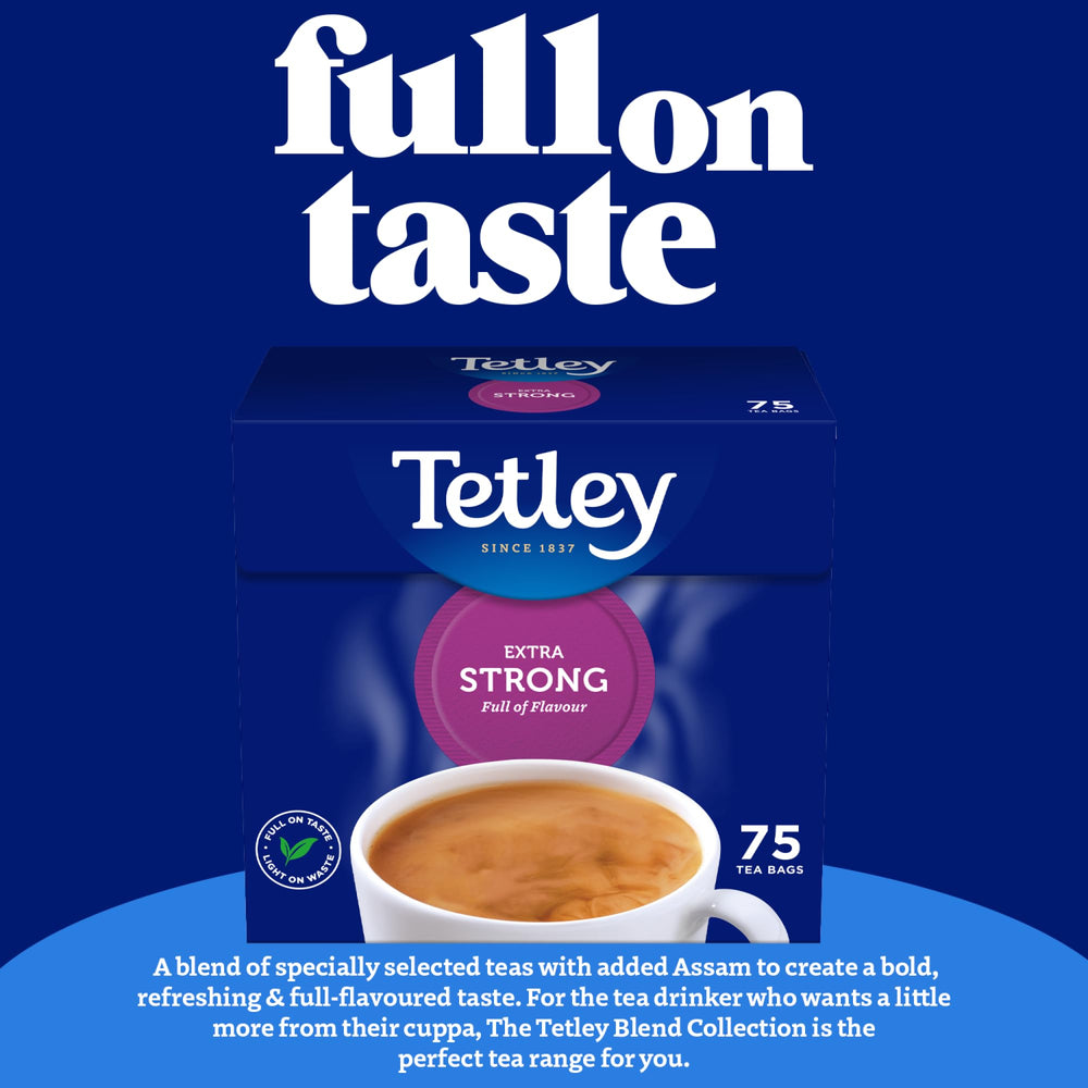 Tetley detalle hojas trituradas indicando sabor intenso y cuerpo