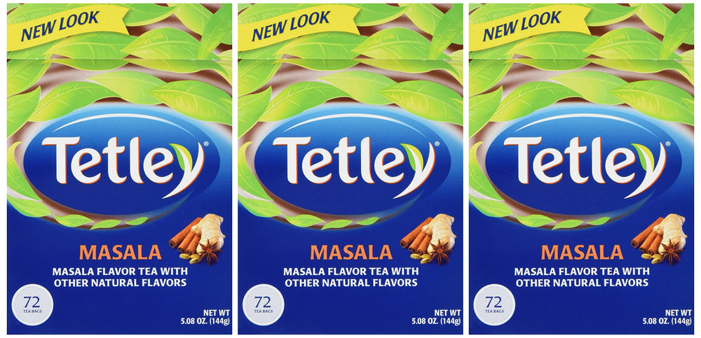 Tetley masala comparación de tamaño de bolsita junto a una taza — porciones prácticas