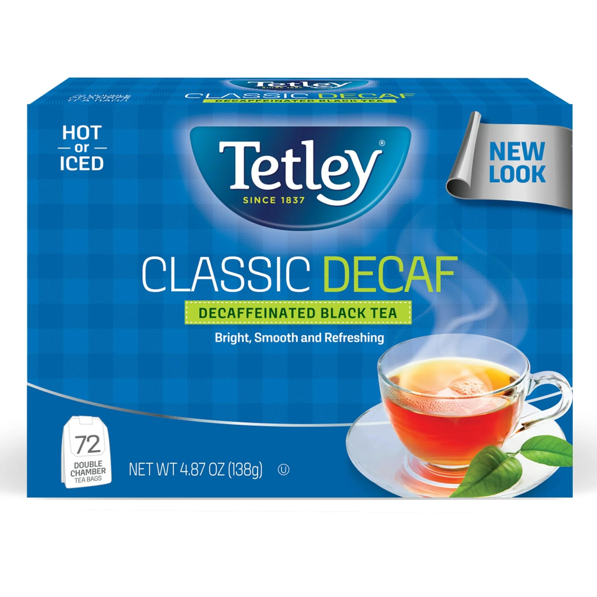 Tetley caja frontal 72 bolsitas mostrando marca y conveniencia