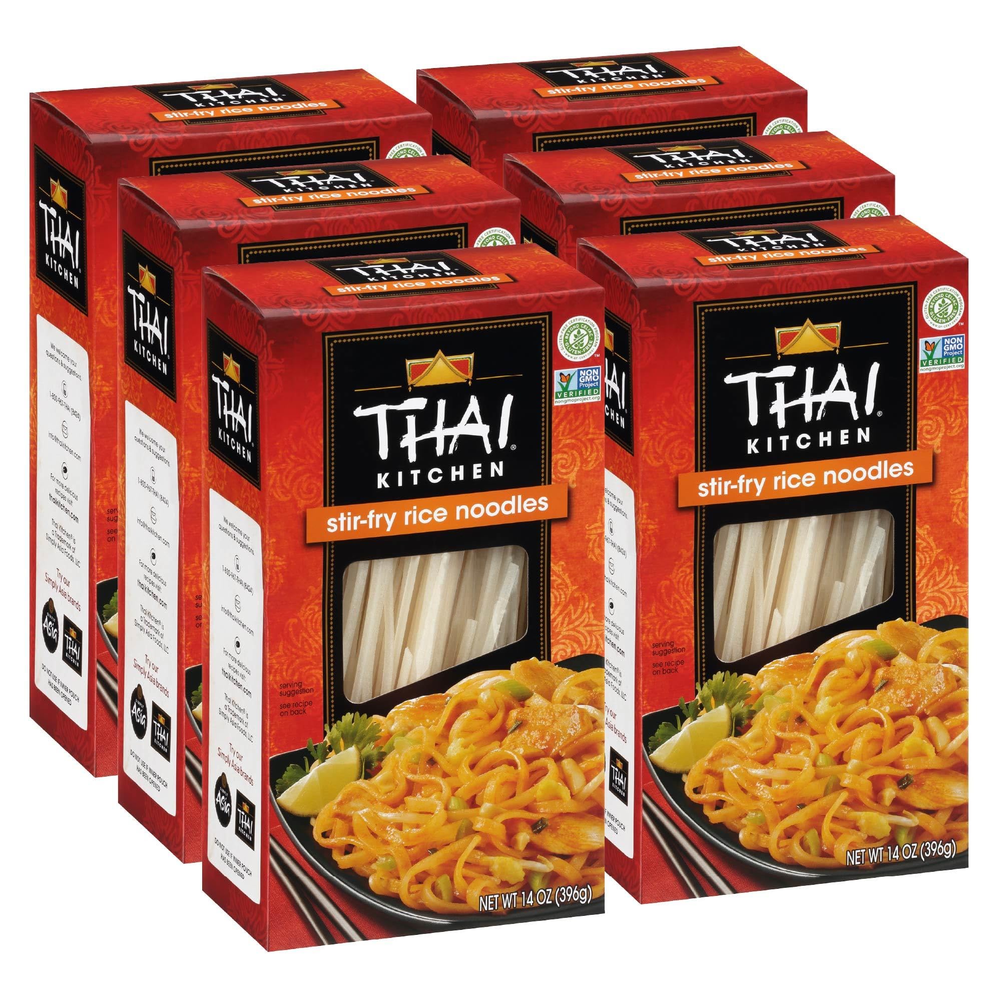 Thai Kitchen paquete frontal mostrando fideos sin gluten y beneficios