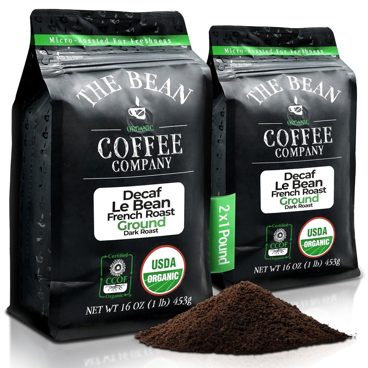The Bean empaque frontal 2x1lb con información y frescura