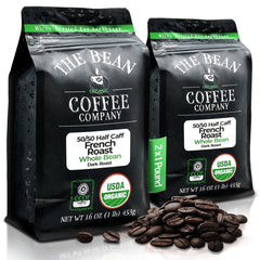 The Bean Coffee Company empaque frontal mostrando mezcla 50/50 y beneficio frescura