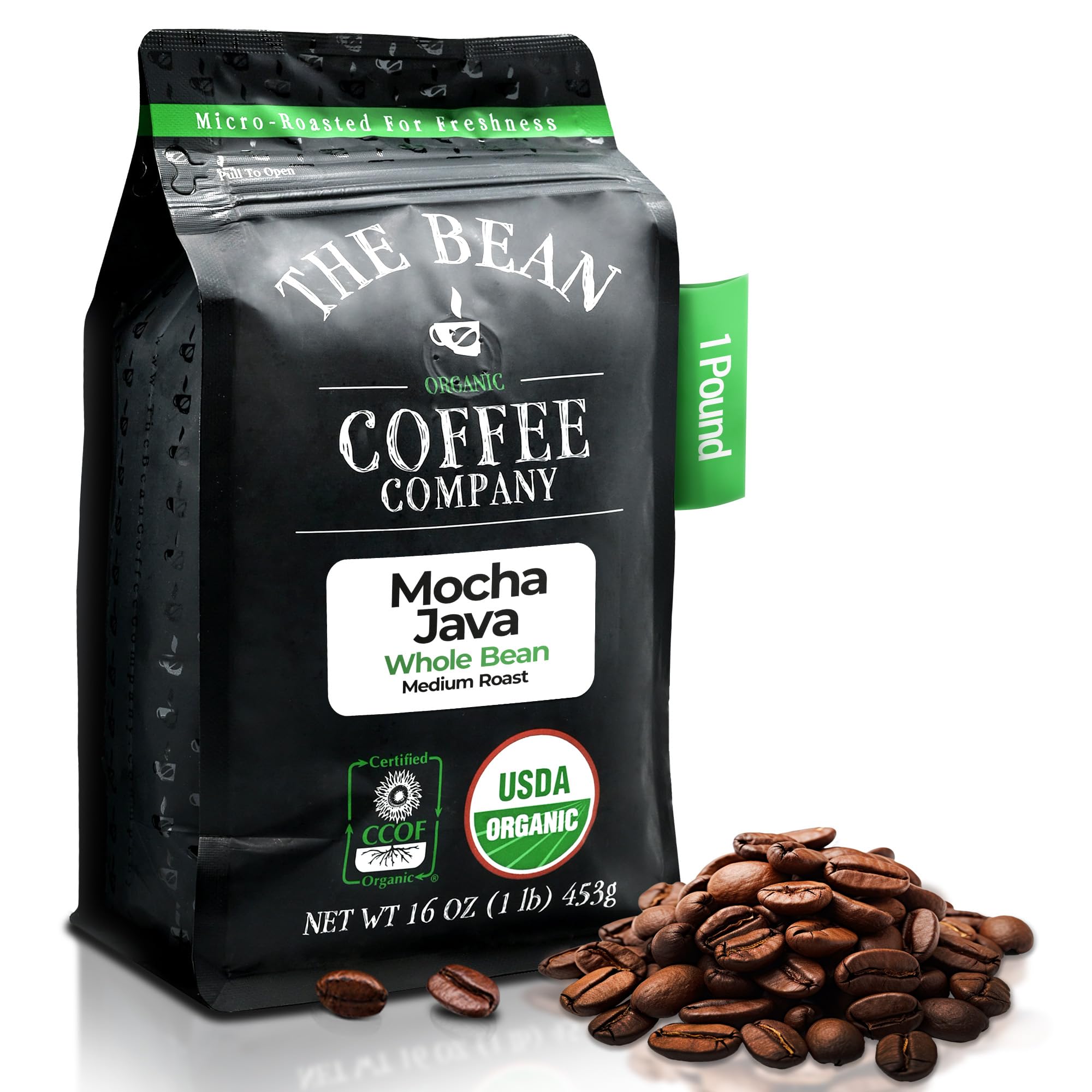 The Bean frontal del paquete mostrando diseño y peso 16 oz, ideal para regalo