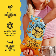 The Good Crisp Company bolsa abierta con bolitas visibles que conserva frescura y porción controlada