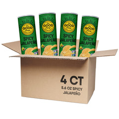 The Good Crisp Company lata frontal con sabor spicy jalapeño, presenta diseño y tamaño claro