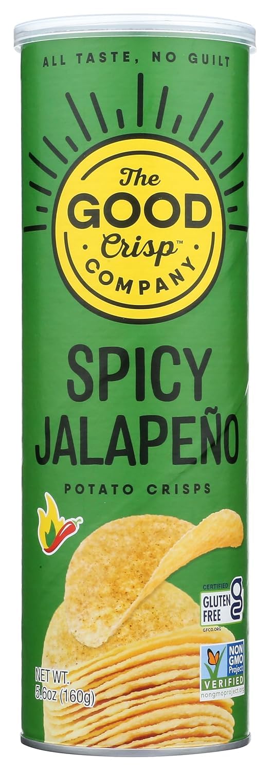 The Good Crisp Company primer plano de textura crujiente, muestra corteza fina y picante