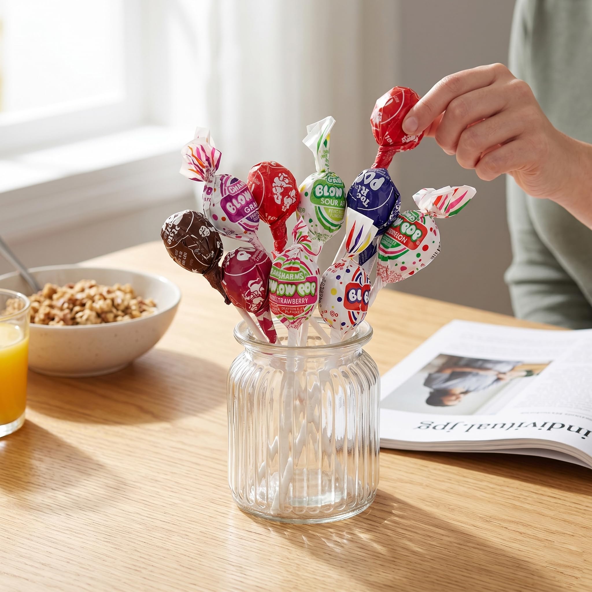 THE HAMPTON CANDY COMPANY Blow Pop abierto mostrando chicle, variedad y diversión