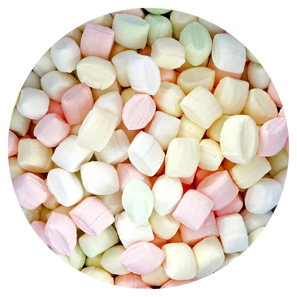 THE HAMPTON CANDY COMPANY bolsa frontal mostrando pastillas pastel y conveniencia