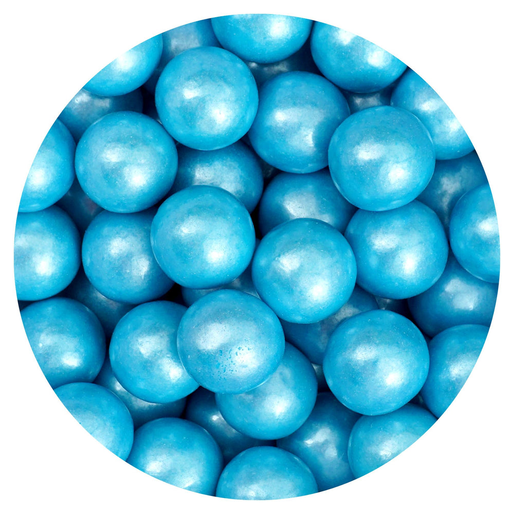 THE HAMPTON CANDY COMPANY bolsa frontal mostrando chicles azules y brillo festivo