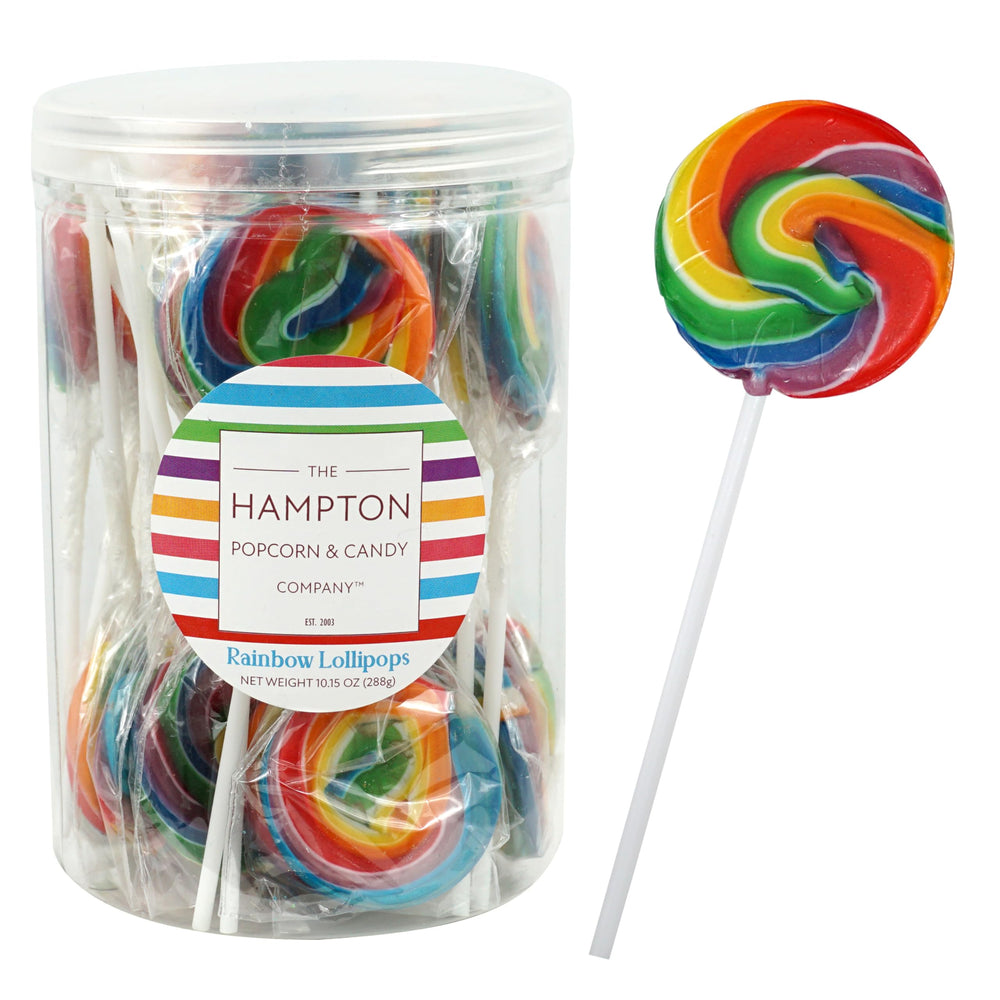 THE HAMPTON CANDY COMPANY paletas arcoíris frontal, atractivo visual para mesas