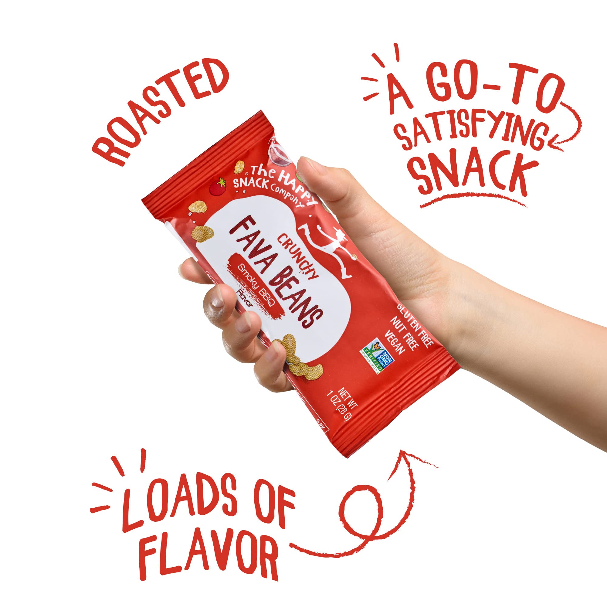 The Happy Snack Company — varias porciones alineadas para control de raciones y calorías