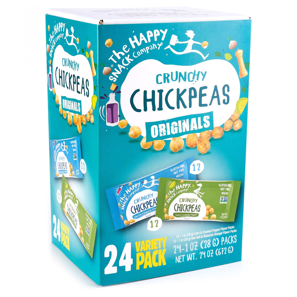 The Happy Snack Company empaque frontal mostrando pack variado y beneficios
