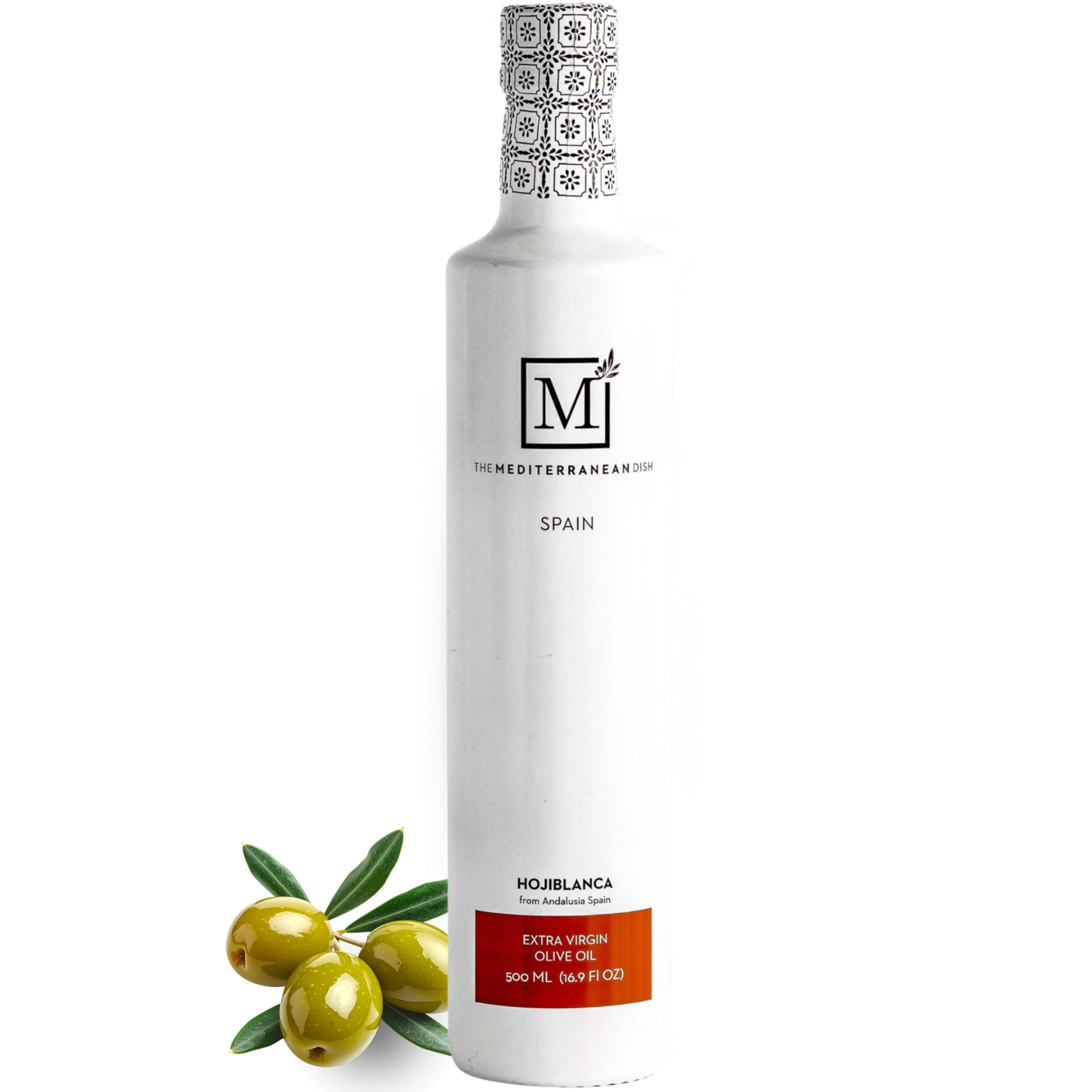 The Mediterranean Dish botella frontal mostrando etiqueta y origen Hojiblanca